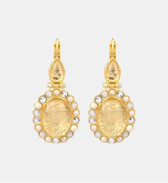 Boucles d'oreilles dormeuses poire et ovales Océane  doré à l'or fin - Oceane - Satellite - Blanc