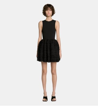 Robe courte à volants en dentelle - Sandro - Noir