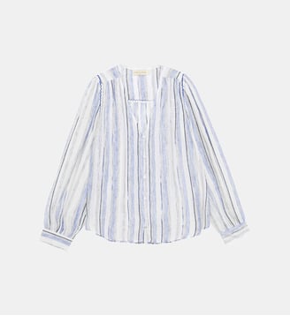 Blouse manches longues col v imprimé à rayures BLAIKE - La Petite Etoile - Écru et bleu
