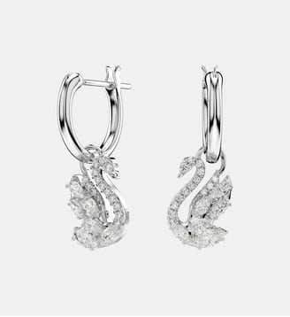 Pendants d'oreilles Swan, Cygne, Métal rhodié - Swarovski - White et rrhodium plated