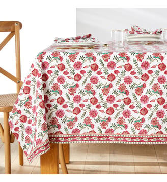 Nappe imprimée coton lavé - La Redoute Interieurs - Blanc et rouge