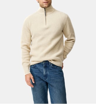 Pull droit en laine à col zip Robbies Road - Rodd & Gunn - Oat
