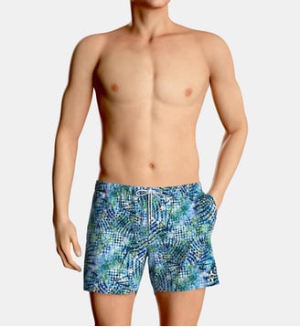 Short de bain à motif psychédélique avec suspensoir - Impetus - Bleu et vert