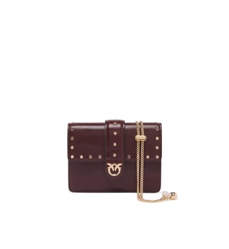 Porte-cartes love pocket en cuir à bandoulière chaîne - Pinko - Bordeaux