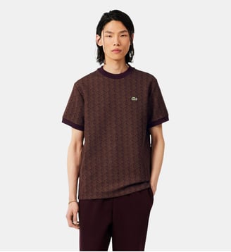 T-shirt jacquard monogramme - Lacoste - Marron