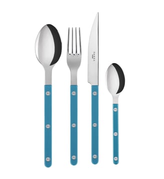 Set de 4 couverts de table, Bistrot Pearly - Sabre - Bleu turquoise