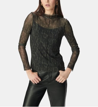 Tee-shirt résille imprimé léopard - Ikks - Vert kaki