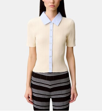 Cardigan bi matières rayé - Claudie Pierlot - Écru