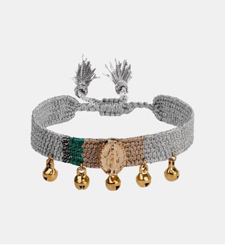 Bracelet en tissu réglable avec cabochon central et pampilles CIPRA - Hipanema - Argenté