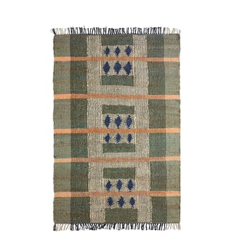Tapis De Sol  Tissage graphique en coton et jute - Madura - Vert