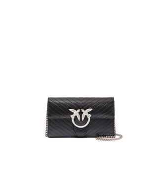 Petit sac à bandoulière love bag one en cuir - Pinko - Noir limousine argent mat