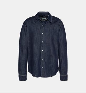 Chemise bleu à manches longues en denim - Schott - Marine
