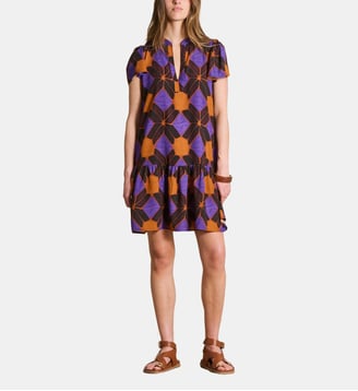 Robe courte à imprimé et manches courtes - La Fée Maraboutée - Tandoori et violet