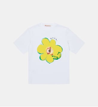 T-shirt avec fleur appliquée et logo - Marni - Blanc