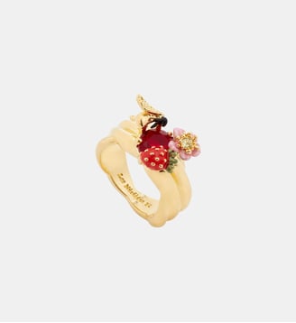 Bague cocktail fraise des bois, bourdon et pierre ronde - Les Néréides - Multicolore
