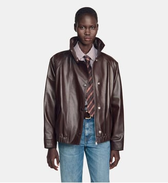 Blouson oversize en cuir - Sandro - Marron