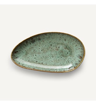Plat allongé en grès émaillé - AM.PM - Kaki et bleu