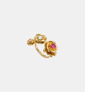 Bague ajustable roses dorées Mona Lisa et pierres rondes Les Néréides
