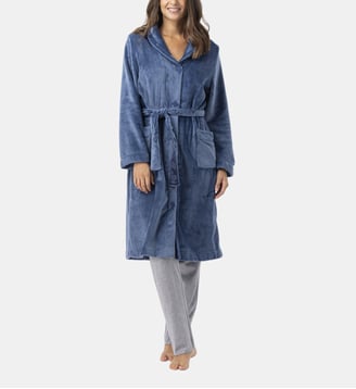 Robe de chambre en peluche flanelle ESSENTIEL H51B - Lingerie Le Chat - Bleu