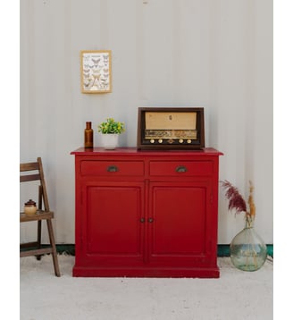 Buffet en bois rouge Gilbert N°1758- Produit chiné - Debongout - Rouge