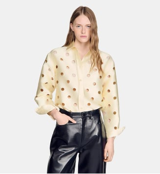 Chemise à trous à strass - Sandro - Vanille