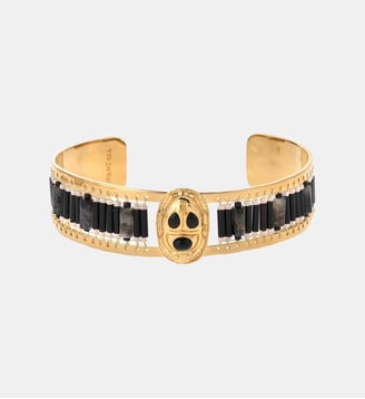 Bracelet jonc de perles tissées avec cabochon central KAYANNE - Hipanema - Noir