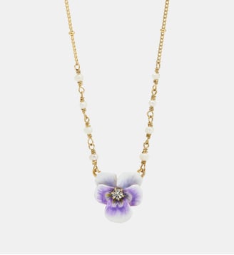 Collier pendentif pensée violette et cristal taillé - Les Néréides - Violet