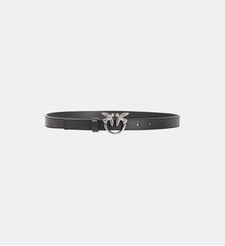 Fine ceinture love birds en cuir 2cm - Pinko - Noir et acier