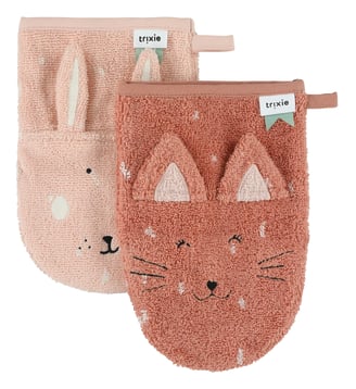 Lot 2 gants de toilette Mrs. Cat-Mrs. Rabbit - Trixie - Rose