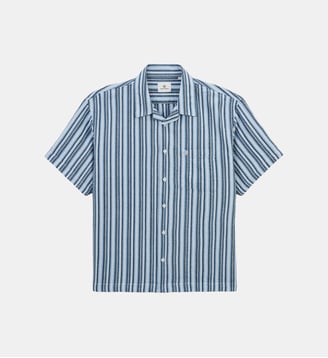 Chemise manches courtes en coton Caracas rayée - Serge Blanco - Bleu marine