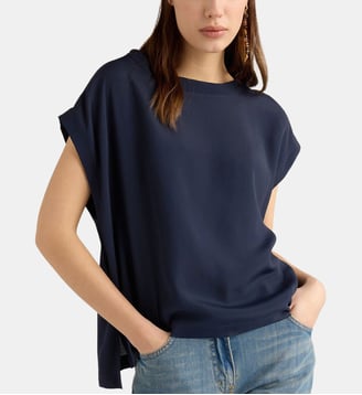 Blouse curacao en soie acétate uni - Momonì - Bleu