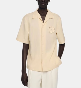 Chemise fluide à fleur en crochet - Sandro - Beige et blanc