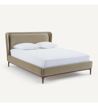 Lit double avec sommier assemblé, en velours - AM.PM - Lichen