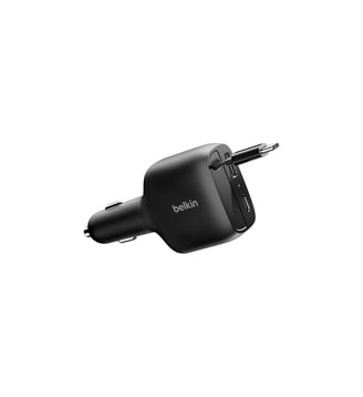 Chargeur allume cigare 75W avec cable retractable - Belkin - Noir