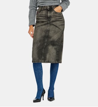 Jupe crayon en denim effet usé - Diesel - Gris foncé