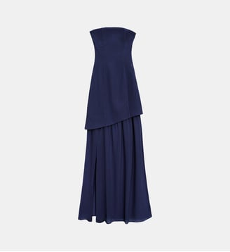 Robe longue asymétrique  uni ROSEMONDE - La Petite Etoile - Marine