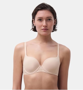 Soutien-gorge coques emboîtant en dentelle - Chantelle - Beige doré