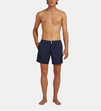 Maillot de bain court stretch ceinture plate uni - Vilebrequin - Bleu marine