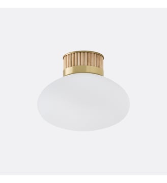 Plafonnier ou applique, en laiton, bambou et verre opaline - La Redoute Interieurs - Blanc