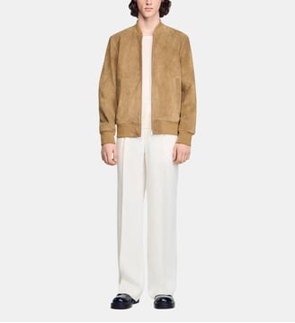 Blouson en croûte de cuir zippé - Sandro - Cappucino