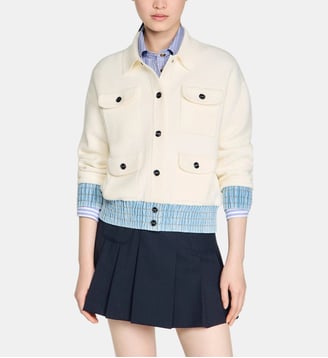Cardigan à détails denim - Sandro - Écru
