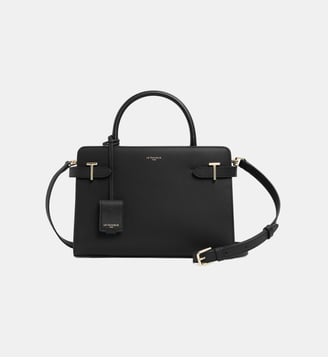 Sac à main moyen modèle Emilie en cuir signature T - Le Tanneur - Noir