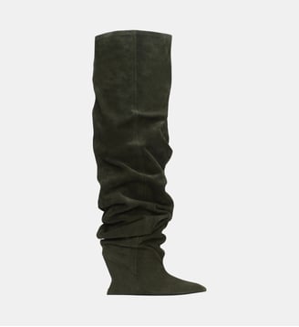 Cuissardes Wedge en cuir suédé - Balmain - Kaki