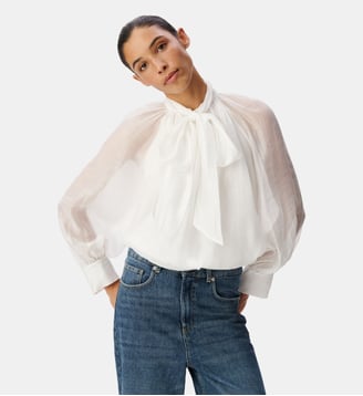 Blouse col lavallière manches ballon - Ikks - Blanc cassé