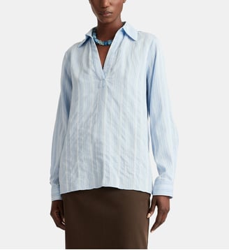 Blouse sophia en viscose/soie rayée - Momonì - Bleu clair