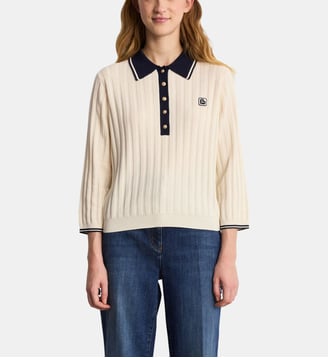 Polo contrasté à boutons dorés - LENAIG - Pablo - Écru