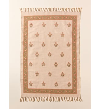 Tapis Agathe en coton brodé - Grand modèle - Cyrillus - Imprimé fleurs