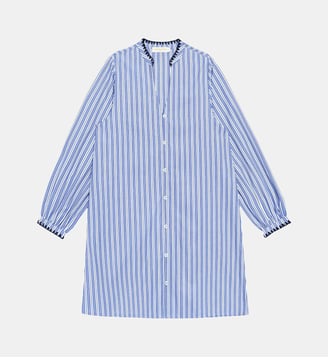 Robe courte trapèze  imprimé à rayures ROSETTA - La Petite Etoile - Écru et bleu
