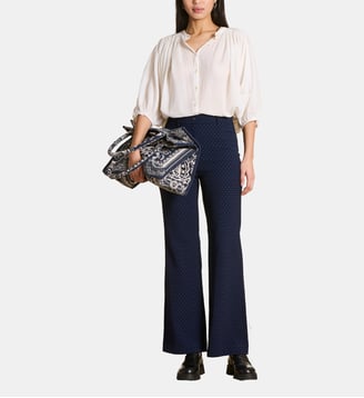Pantalon flare en jacquard - La Fée Maraboutée - Marine et mauve