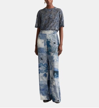 Pantalon baccarat en crêpe de chine imprimé - Momonì - Bleu